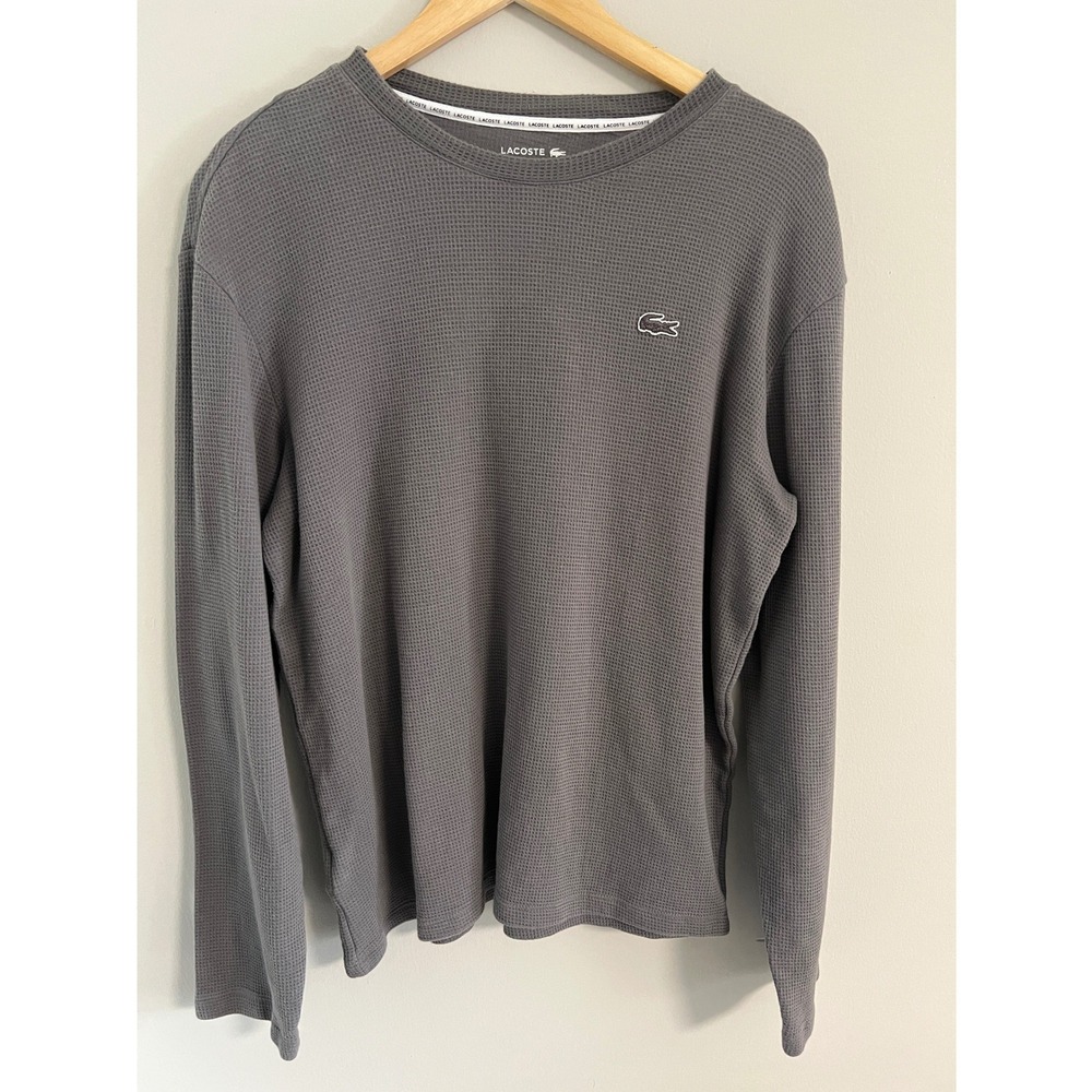 Lacoste Waffle Knit Long Sleeve Shirt Sleepwear Large Gray Cotton Preppy Casual